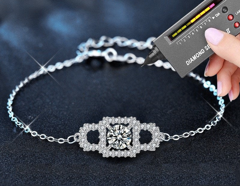 1CT Halo Moissanite Bracelet  - 925 Sterling Silver