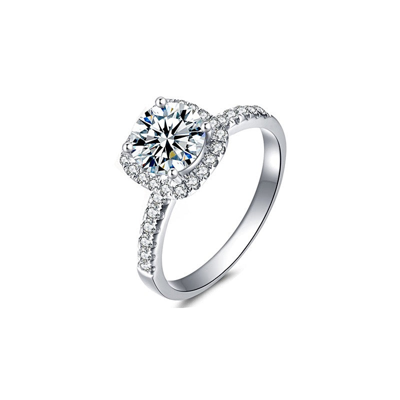 1CT / 2CT Halo Adjustable Moissanite Ring - 925 Sterling Silver