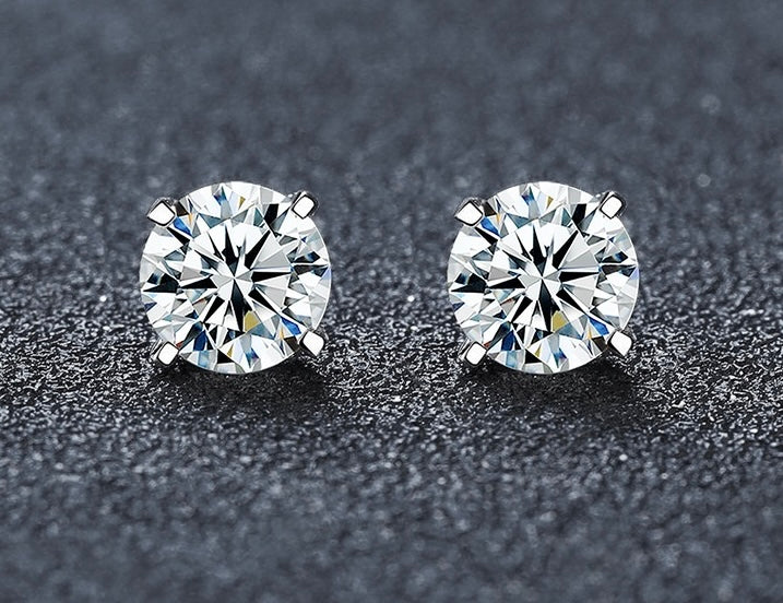 2CT Moissanite Solitaire Stud Earrings - 925 Sterling Silver