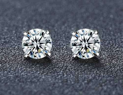 2CT Moissanite Solitaire Stud Earrings - 925 Sterling Silver