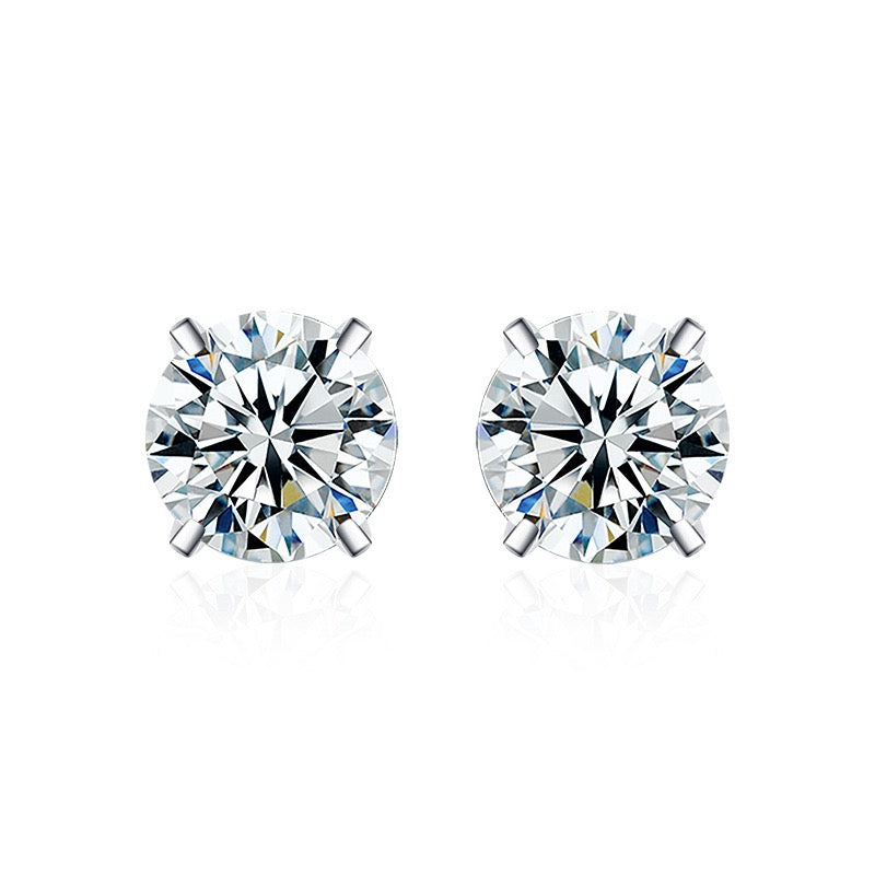 2CT Moissanite Solitaire Stud Earrings - 925 Sterling Silver