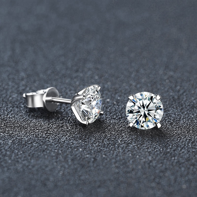 2CT Moissanite Solitaire Stud Earrings - 925 Sterling Silver
