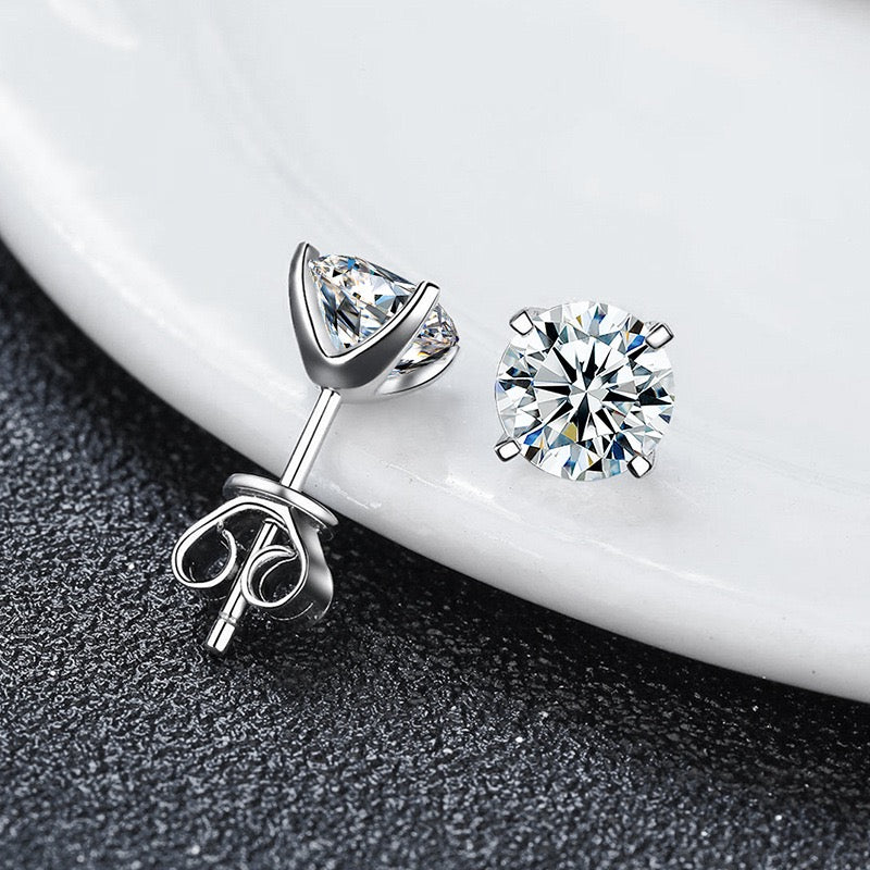 2CT Moissanite Solitaire Stud Earrings - 925 Sterling Silver