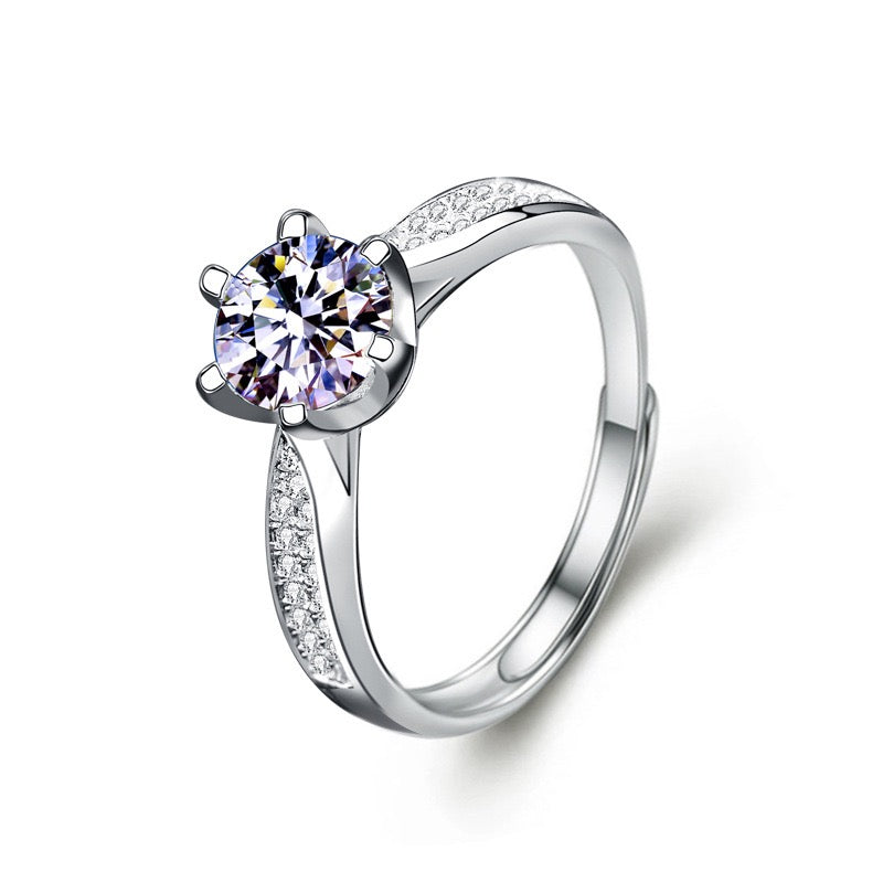 1CT/2CT Starlight Queen  Adjustable Moissanite Ring - 925 Sterling Silver