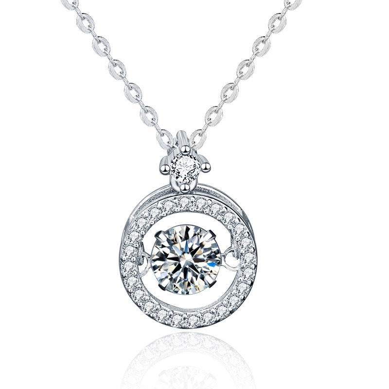 1CT  Halo Dancing Moissanite Necklace  - 925 Sterling Silver