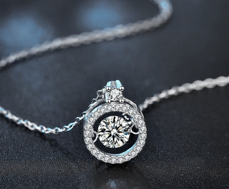 1CT  Halo Dancing Moissanite Necklace  - 925 Sterling Silver