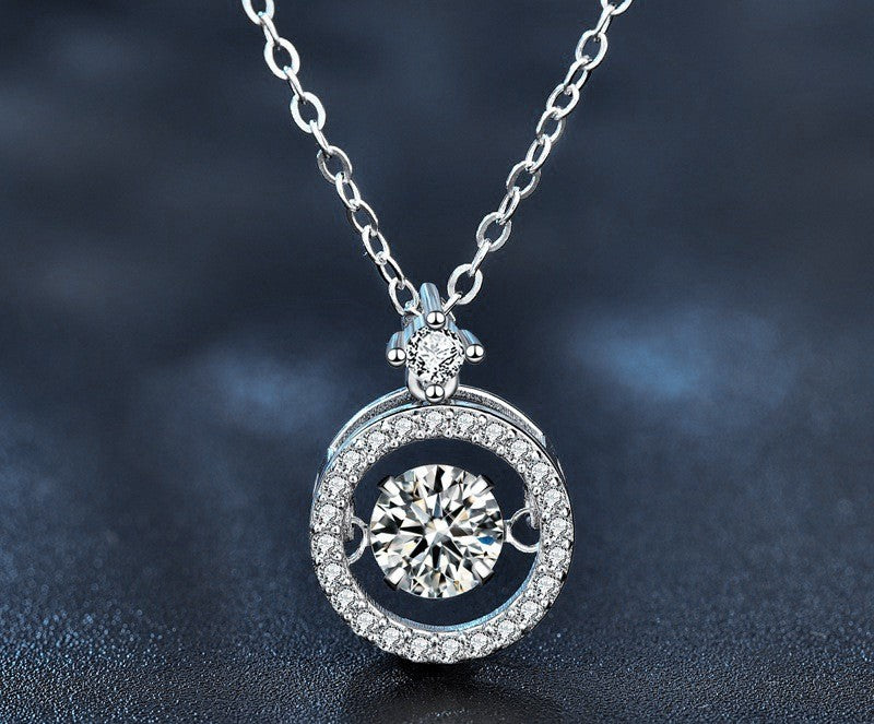 1CT  Halo Dancing Moissanite Necklace  - 925 Sterling Silver