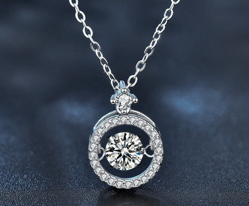 1CT  Halo Dancing Moissanite Necklace  - 925 Sterling Silver