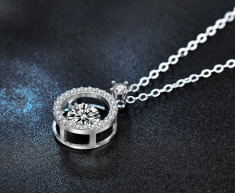 1CT  Halo Dancing Moissanite Necklace  - 925 Sterling Silver