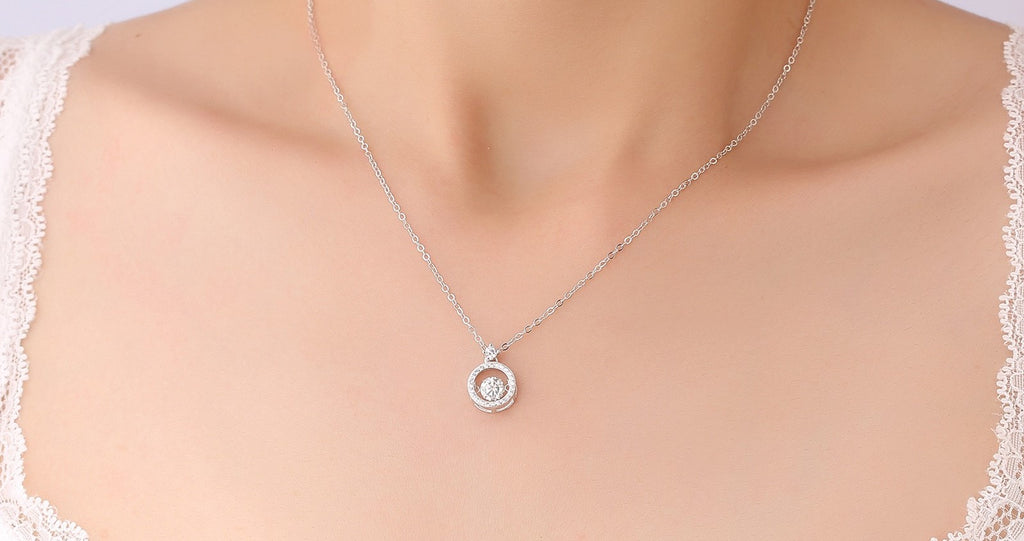 1CT  Halo Dancing Moissanite Necklace  - 925 Sterling Silver