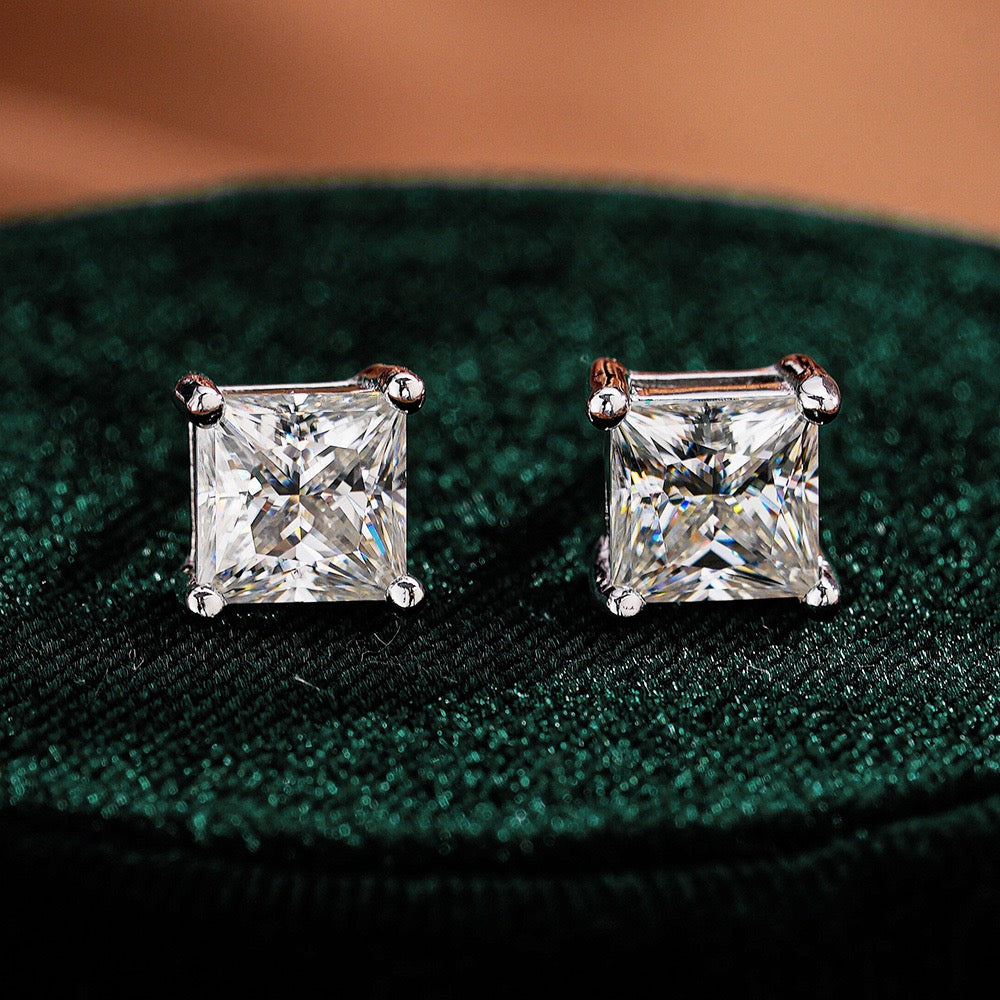 2.4CT Square Cut Moissanite Stud Earrings - 925 Sterling Silver