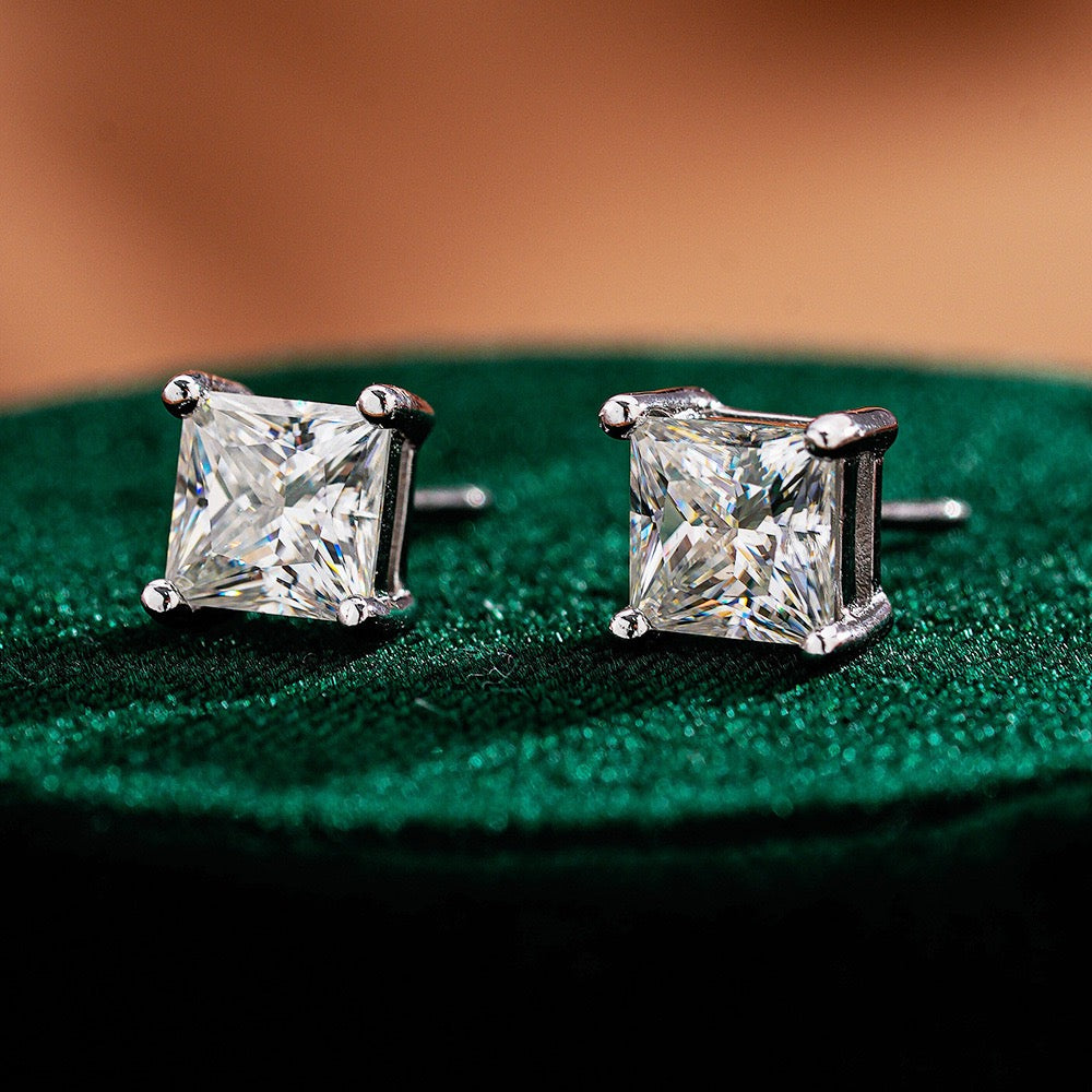 2.4CT Square Cut Moissanite Stud Earrings - 925 Sterling Silver