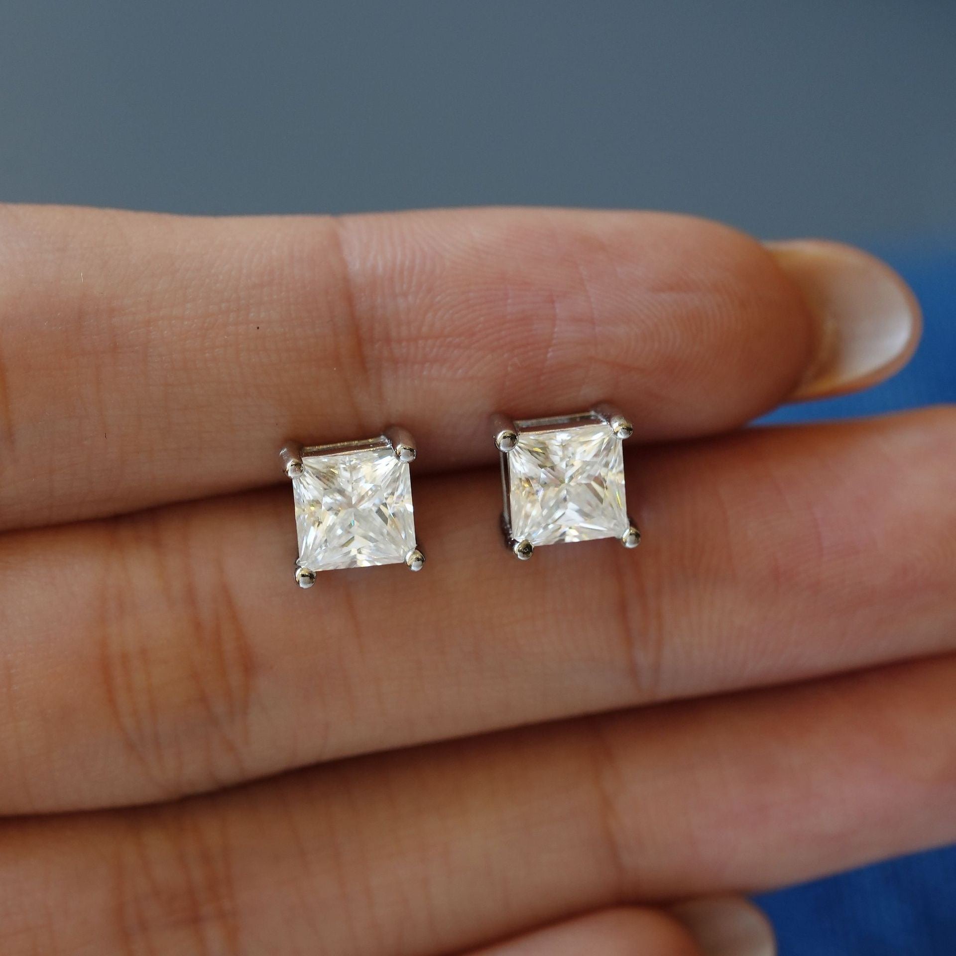 2.4CT Square Cut Moissanite Stud Earrings - 925 Sterling Silver