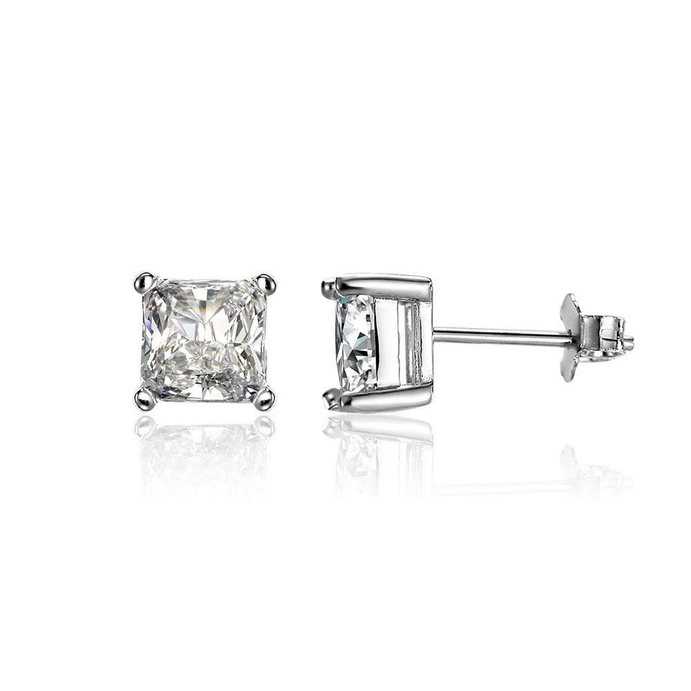 2.4CT Square Cut Moissanite Stud Earrings - 925 Sterling Silver