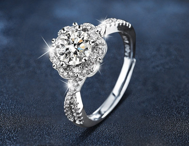 1CT Halo Adjustable Moissanite Ring - 925 Sterling Silver