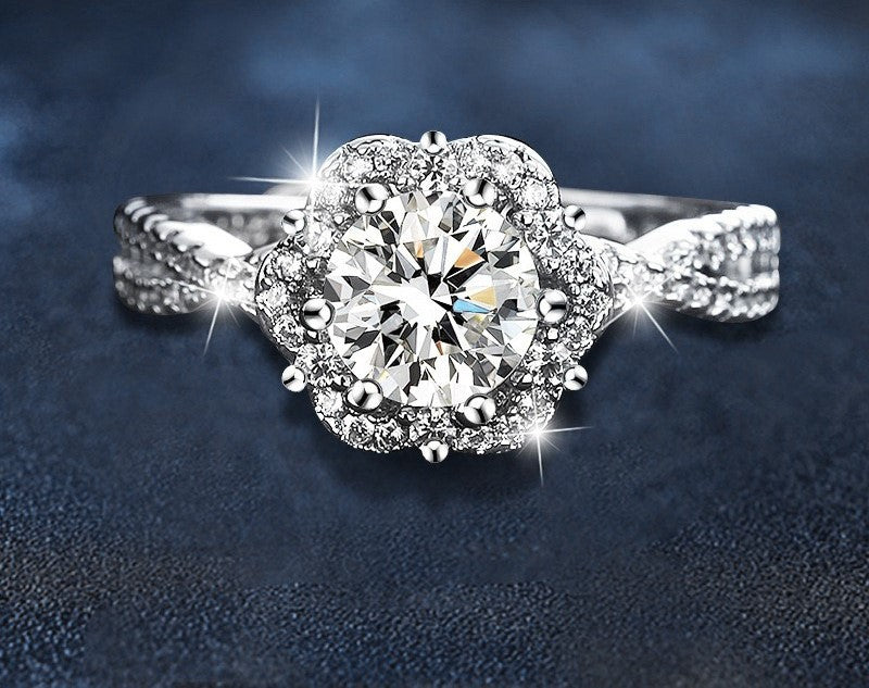 1CT Halo Adjustable Moissanite Ring - 925 Sterling Silver