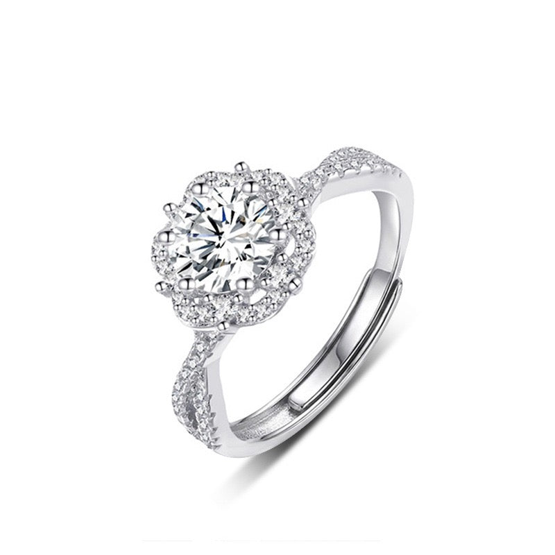 1CT Halo Adjustable Moissanite Ring - 925 Sterling Silver