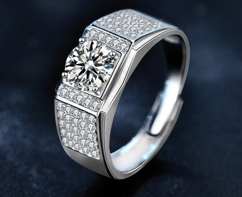 1CT Adjustable Men's Moissanite Ring - 925 Sterling Silver