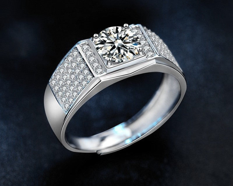 1CT Adjustable Men's Moissanite Ring - 925 Sterling Silver