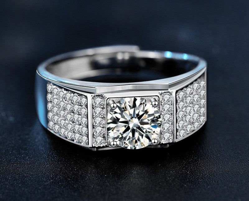 1CT Adjustable Men's Moissanite Ring - 925 Sterling Silver