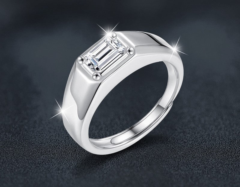 1CT Adjustable Men's Moissanite Signet Ring - 925 Sterling Silver