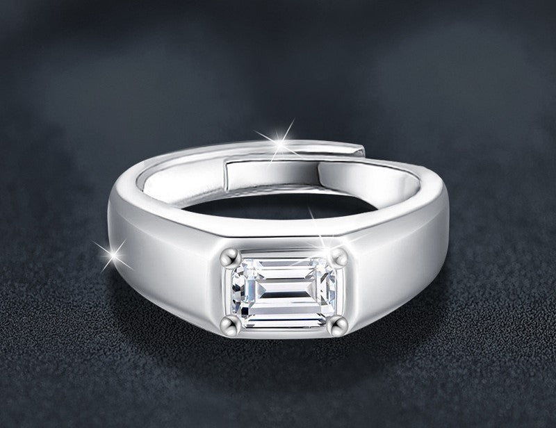 1CT Adjustable Men's Moissanite Signet Ring - 925 Sterling Silver
