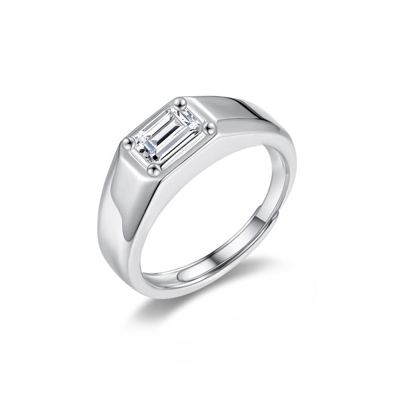 1CT Adjustable Men's Moissanite Signet Ring - 925 Sterling Silver