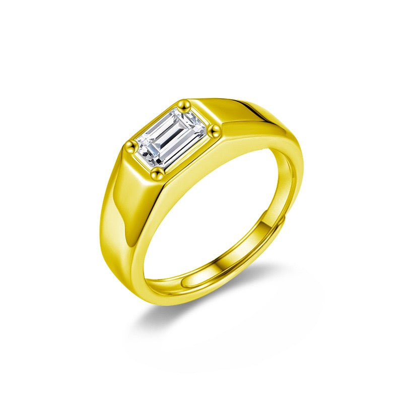 1CT Adjustable Men's Moissanite Signet Ring - 925 Sterling Silver