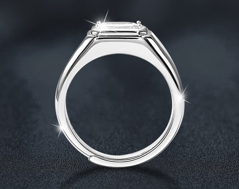 1CT Adjustable Men's Moissanite Signet Ring - 925 Sterling Silver