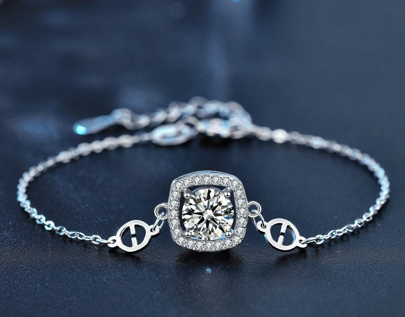 1CT Halo Moissanite Bracelet  - 925 Sterling Silver
