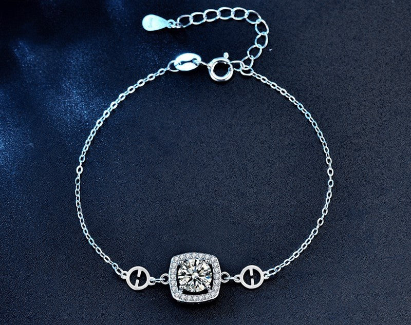 1CT Halo Moissanite Bracelet  - 925 Sterling Silver
