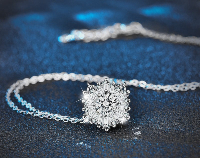 1CT Snowflake Moissanite Necklace - 925 Sterling Silver