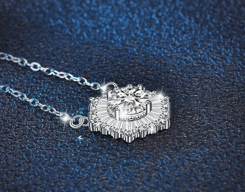 1CT Snowflake Moissanite Necklace - 925 Sterling Silver