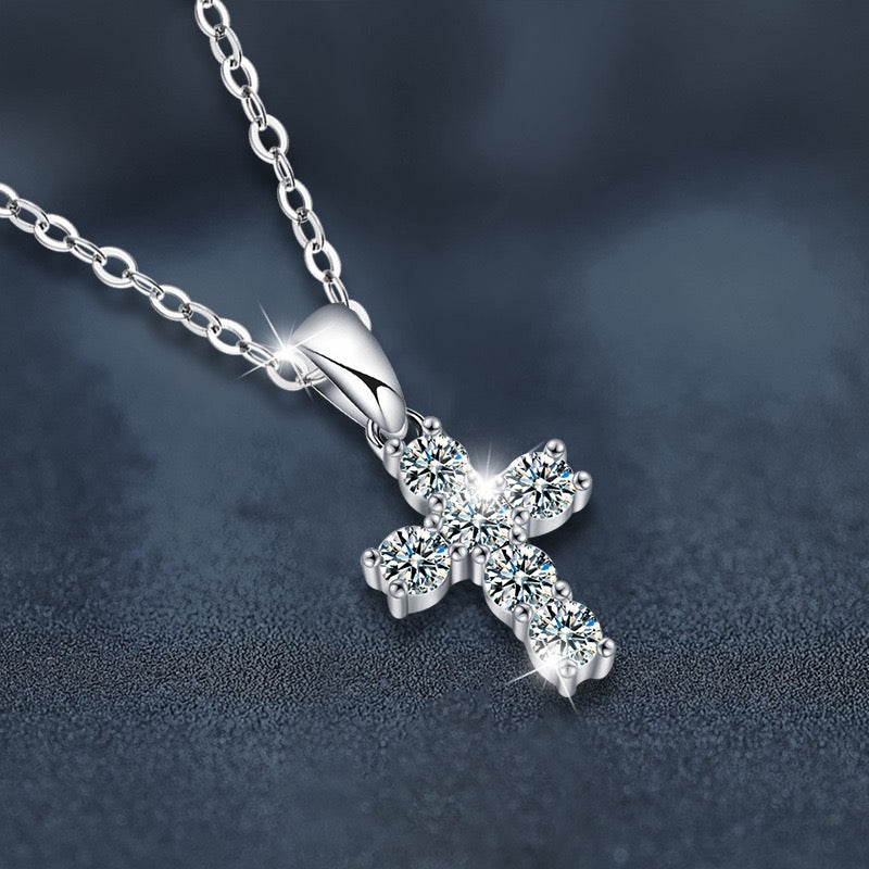 0.6 CT Cross Moissanite Necklace - 925 Sterling Silver