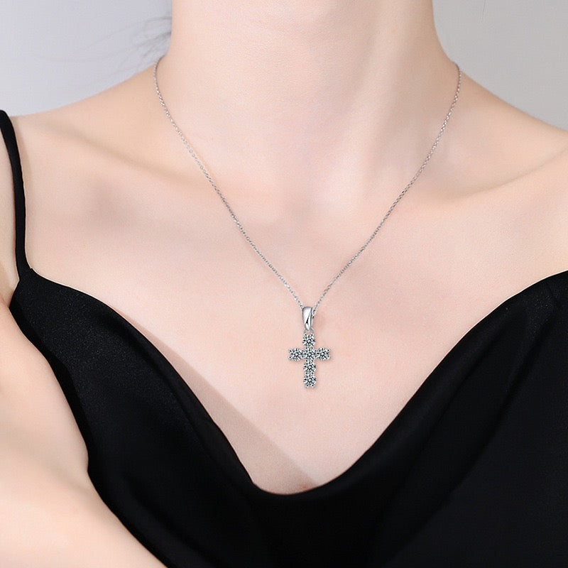 0.6 CT Cross Moissanite Necklace - 925 Sterling Silver