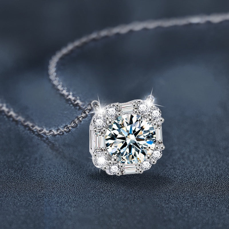 3CT Halo Moissanite Necklace - 925 Sterling Silver