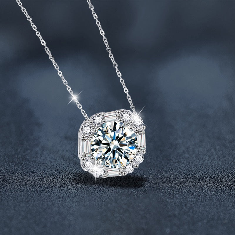 3CT Halo Moissanite Necklace - 925 Sterling Silver