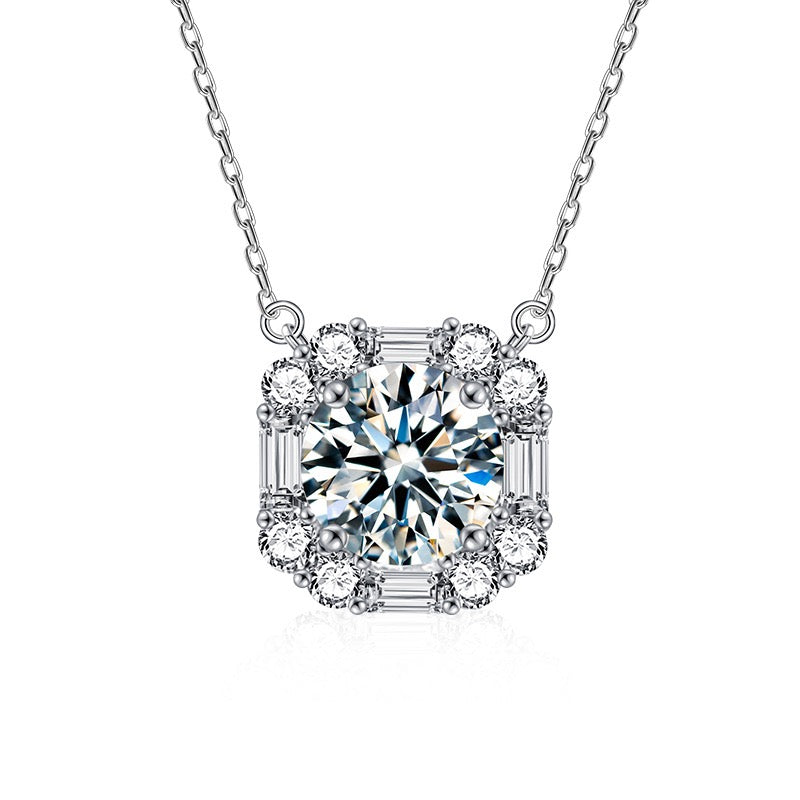 3CT Halo Moissanite Necklace - 925 Sterling Silver
