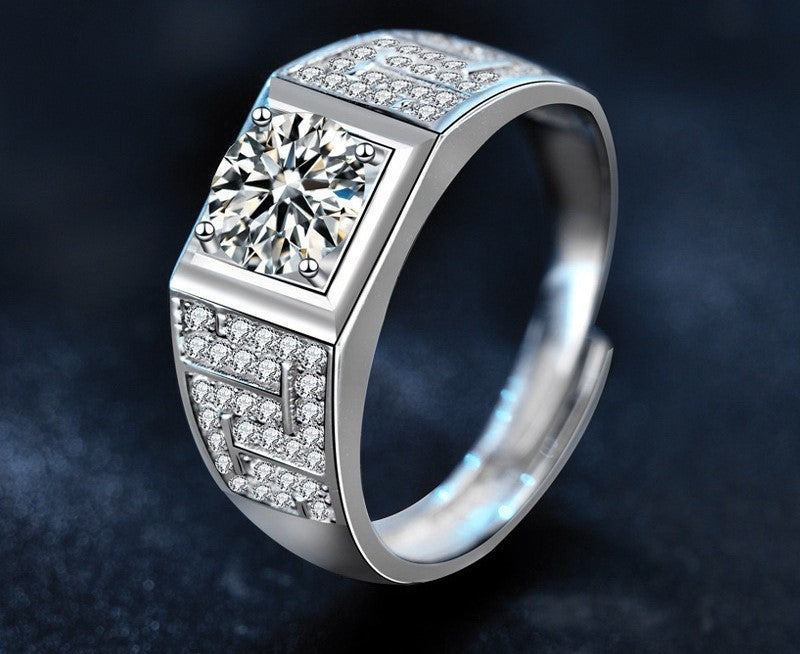 1CT Adjustable Men's Moissanite Ring - 925 Sterling Silver