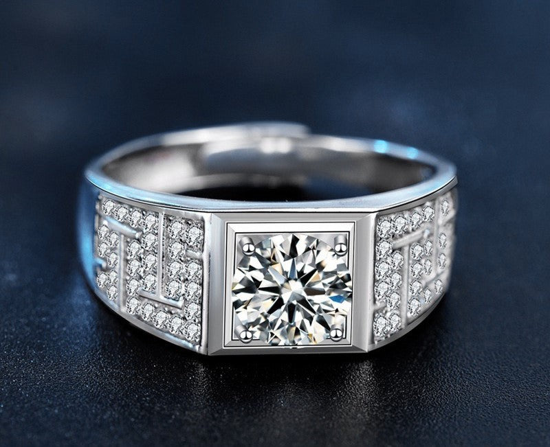 1CT Adjustable Men's Moissanite Ring - 925 Sterling Silver