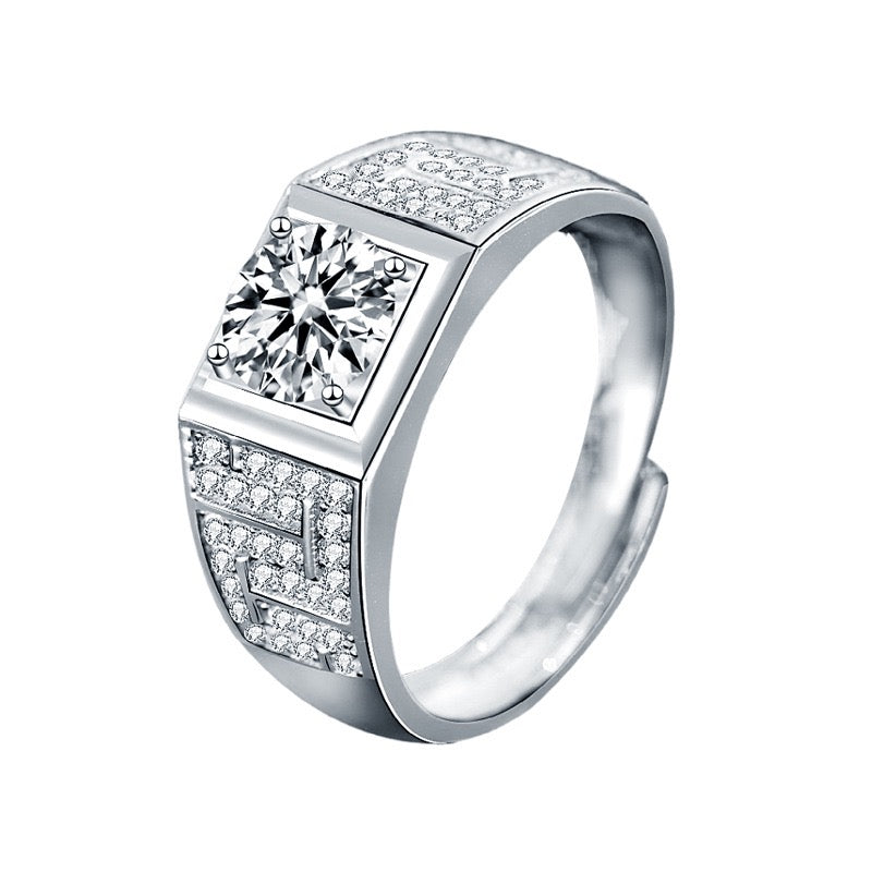 1CT Adjustable Men's Moissanite Ring - 925 Sterling Silver
