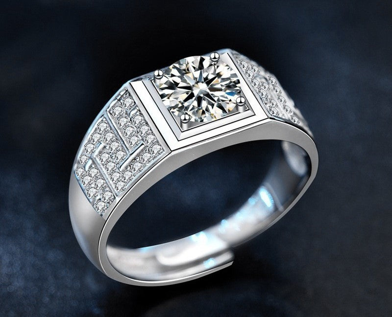 1CT Adjustable Men's Moissanite Ring - 925 Sterling Silver