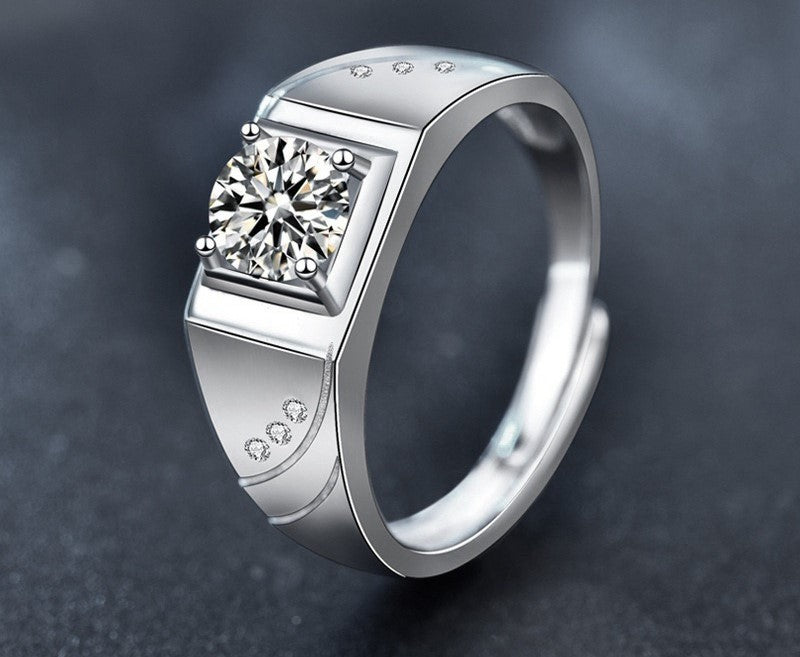 1CT Adjustable Men's Moissanite Ring - 925 Sterling Silver