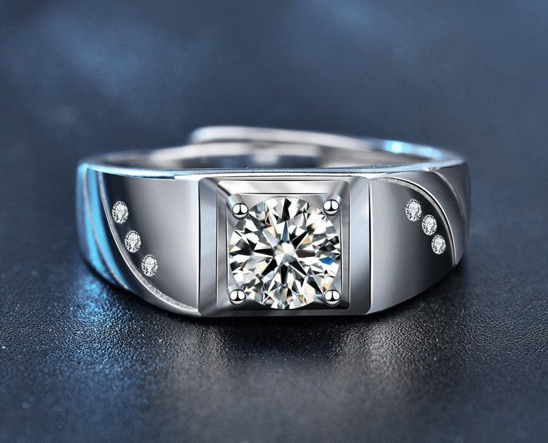 1CT Adjustable Men's Moissanite Ring - 925 Sterling Silver