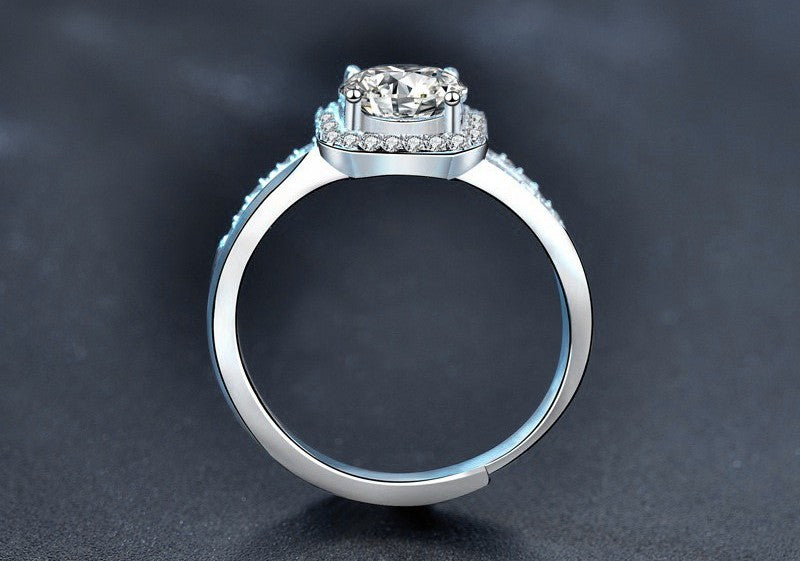 1CT Halo Adjustable Moissanite Ring - 925 Sterling Silver
