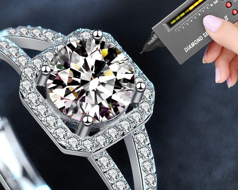 1CT Halo Adjustable Moissanite Ring - 925 Sterling Silver