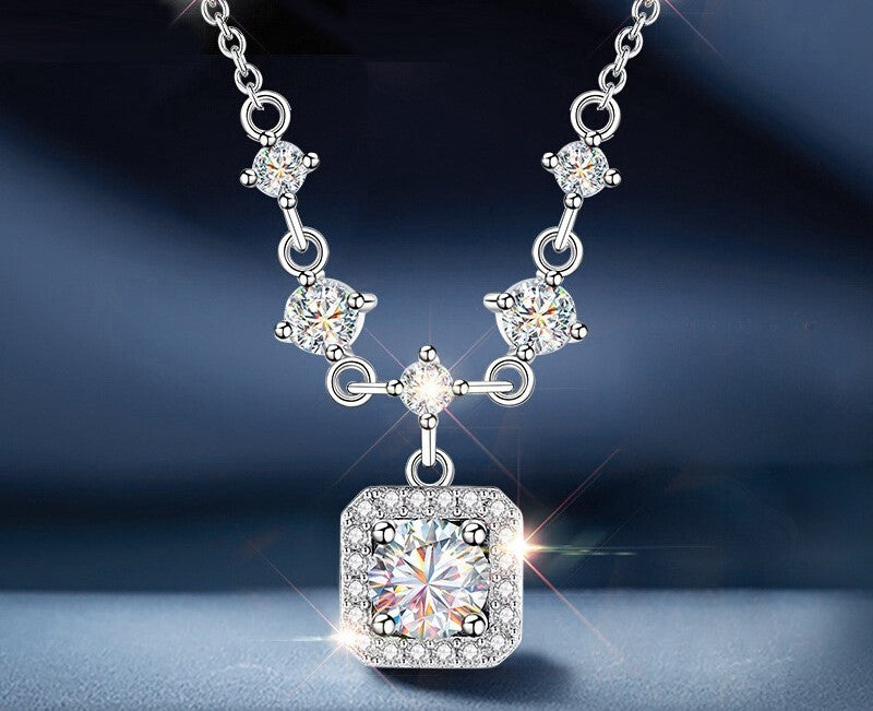 2CT Halo Moissanite Necklace - 925 Sterling Silver