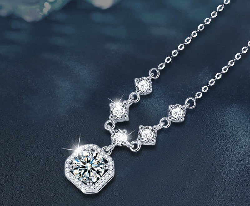 2CT Halo Moissanite Necklace - 925 Sterling Silver