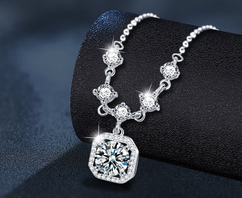 2CT Halo Moissanite Necklace - 925 Sterling Silver
