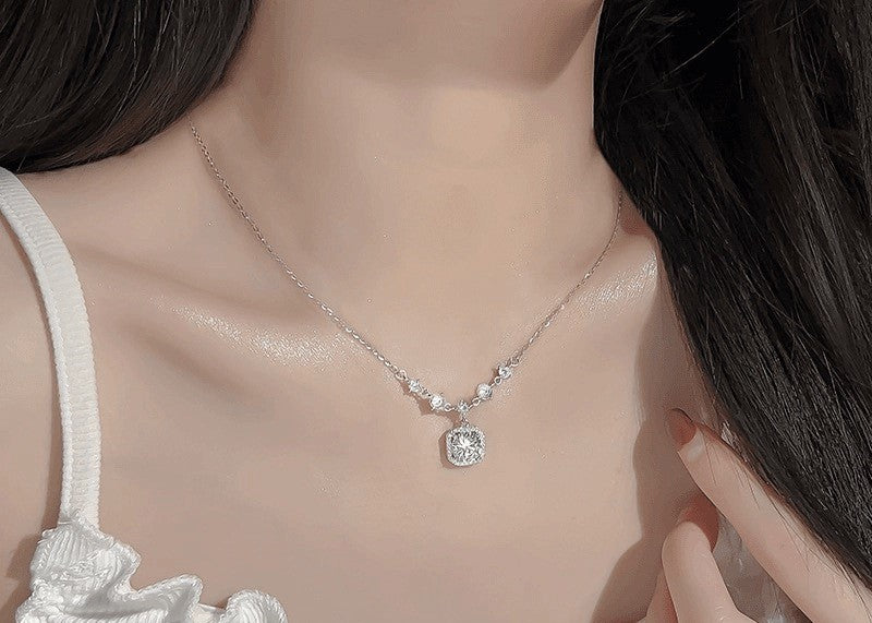 2CT Halo Moissanite Necklace - 925 Sterling Silver